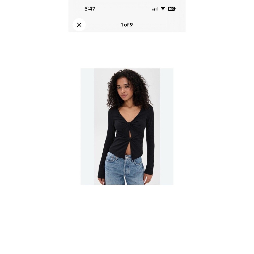 Reformation Black Silas Organic Cotton Twist Front V-Neck Long Sleeve Top SZ. XL